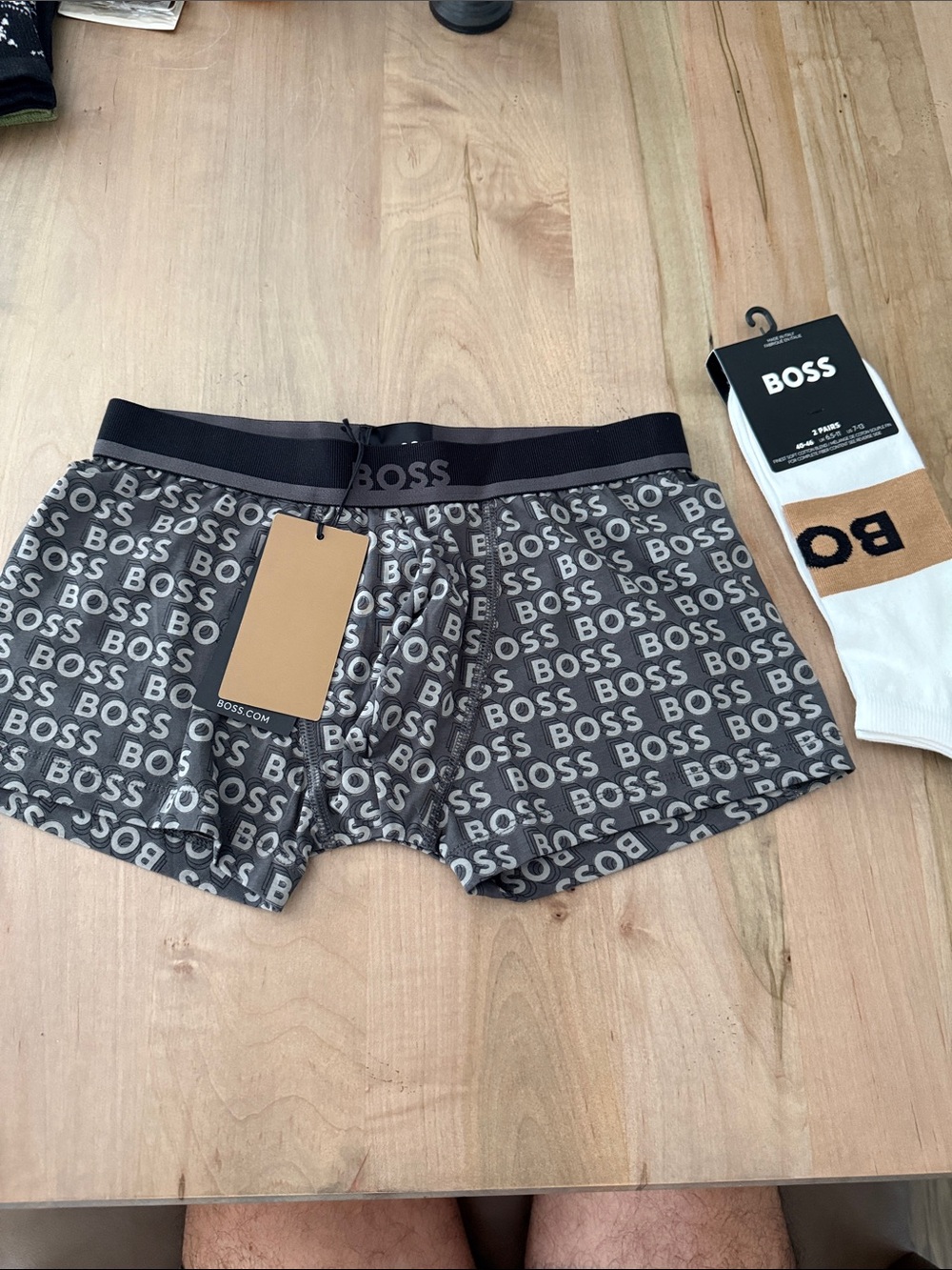 Boss Gray and Black Logo Boxer Briefs with Branded Waistband